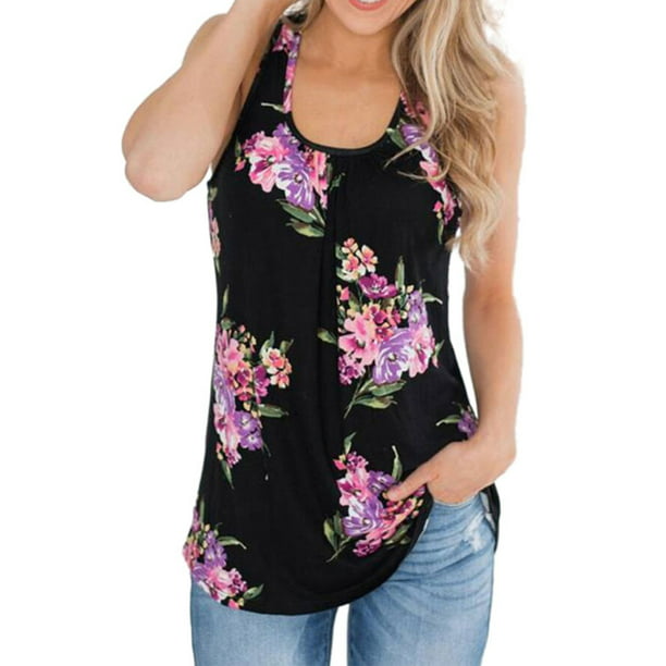 LONGDAY Women Summer Tank Top Plus Size T-Shirt Wrap V-Neck Strappy Vest Mesh Waist Belted Floral Sleeveless Shirt 